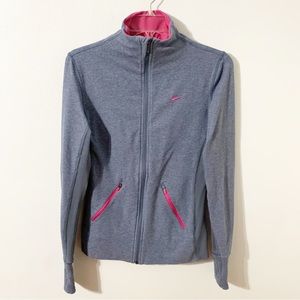 Nike Dri-Fit Front Zip Lightweight Fitted Jacket Contrasting Thumb Holes